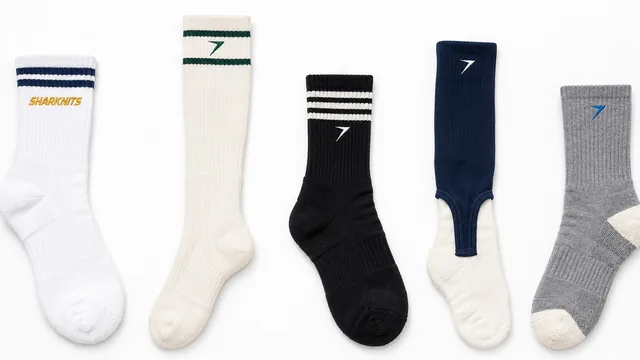 Five sport socks in white, cream, black, navy and gray