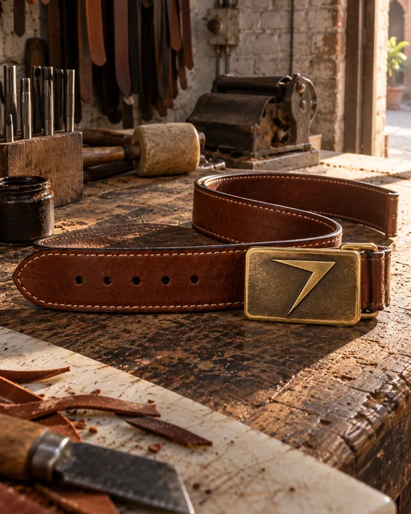 BRIDLE leather belt with a cast buckle