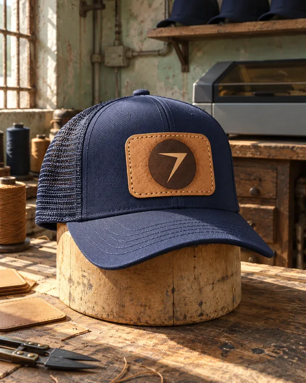 STAMP trucker cap with a leather patch
