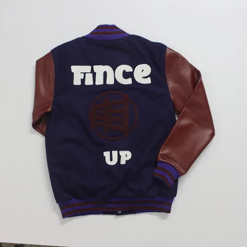 Purple Fince Up varsity jacket, back