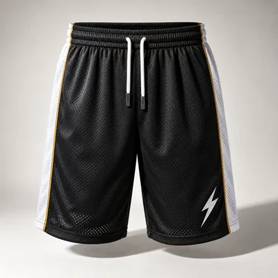 Black mesh basketball shorts with white side panels