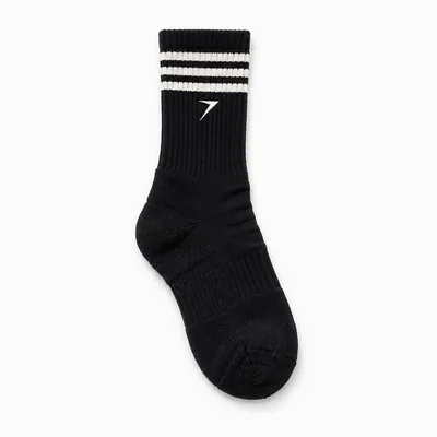 Black basketball sock with white stripes