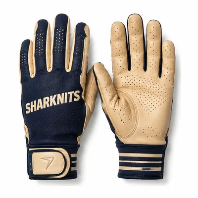 Navy and tan batting gloves
