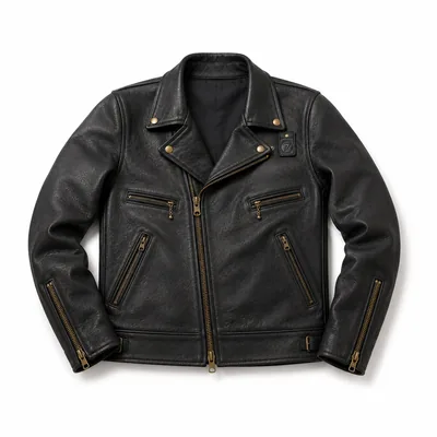 Black leather biker jacket