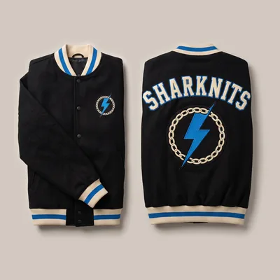 Black bomber jacket, front and back