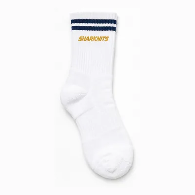 White crew sock with navy stripes