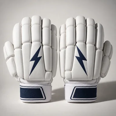 White cricket batting gloves with navy bolts