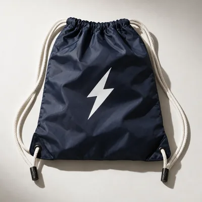 Navy drawstring bag with white cords