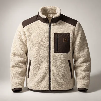 Cream sherpa fleece jacket with brown panels