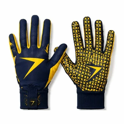 Navy and yellow receiver gloves