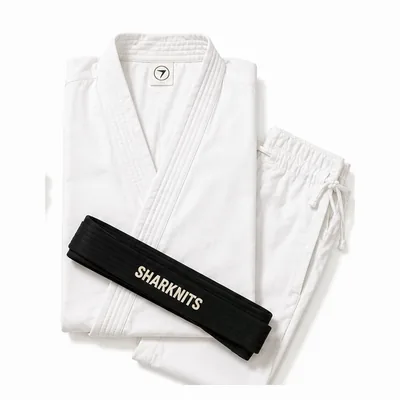 White karate uniform with a black belt