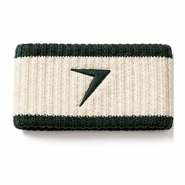 Cream terry headband with a green stripe