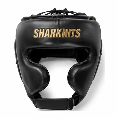 Black leather boxing headgear