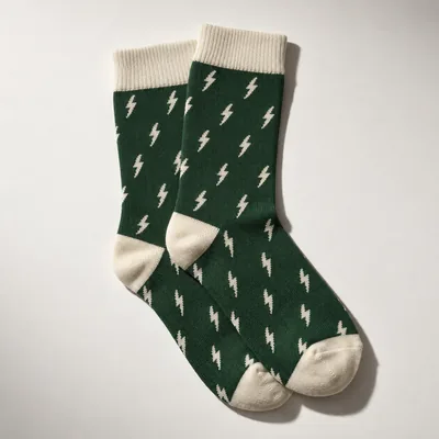 Green crew socks with a knitted bolt pattern