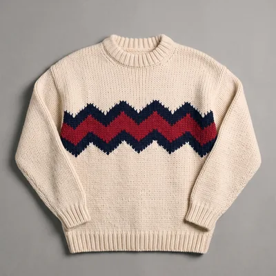 Cream knit sweater with a zigzag stripe