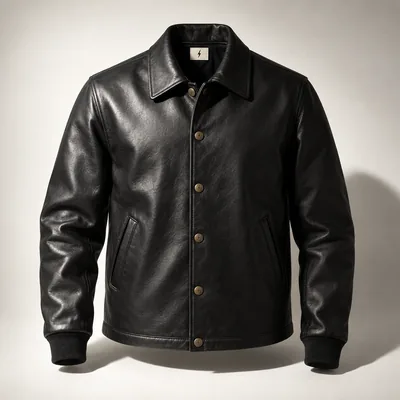 Black lambskin coach jacket with brass snaps