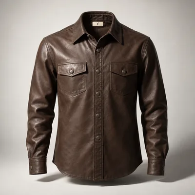 Dark brown leather shirt with chest pockets