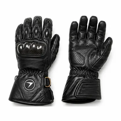 Black leather motorcycle gauntlets