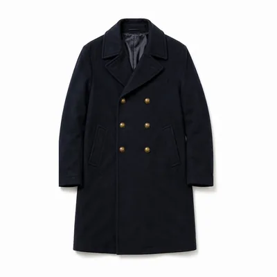 Navy double-breasted wool overcoat