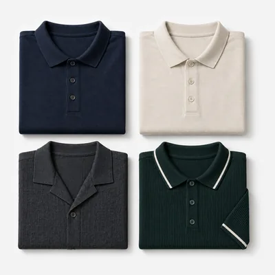 Four folded polo shirts