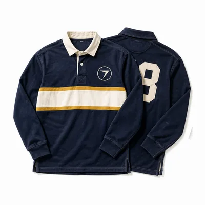 Navy rugby jersey with a cream stripe
