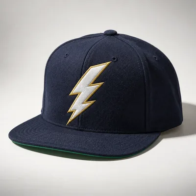 Navy snapback with a green undervisor and an embroidered bolt