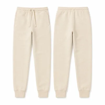 Cream fleece sweatpants, front and back
