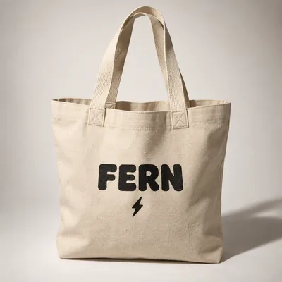Natural canvas tote bag printed with FERN