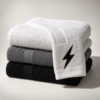 Stack of white, gray and black gym towels