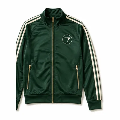 Green training jacket with cream stripes