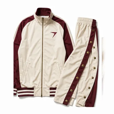 Cream and maroon warm-up jacket and tearaway pants