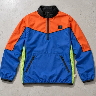 Orange and blue color-block windbreaker