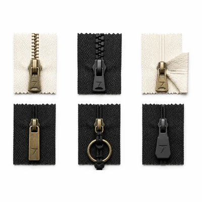 Brass and black zips with branded pullers