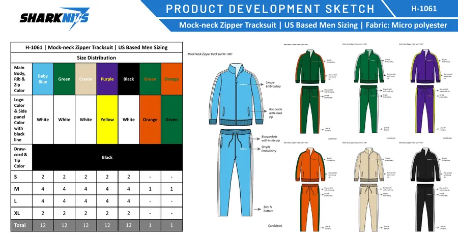Size and color sheet for the Saint Parma tracksuit