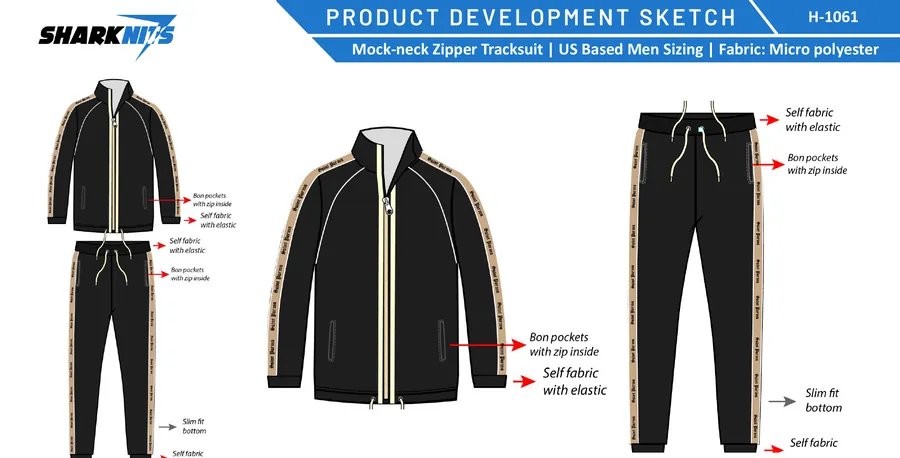 Sharknits product development sketch for a mock-neck tracksuit
