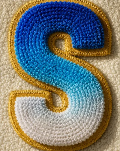 Chenille letter S with a gold border