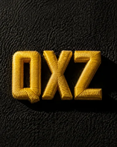 Gold 3D puff embroidery letters on black fabric