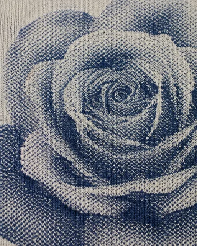 Soft blue rose print on cream cotton