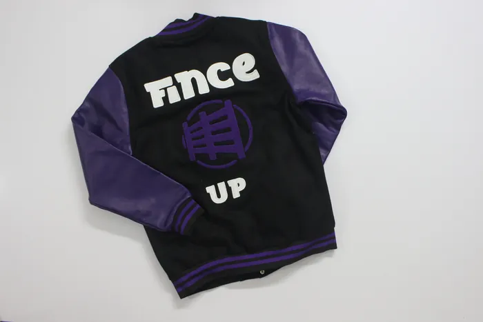 Black Fince Up varsity jacket, back