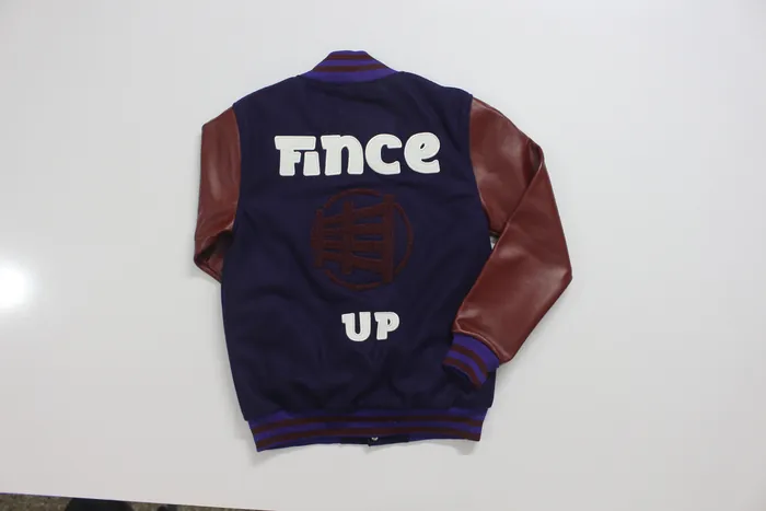 Purple Fince Up varsity jacket, back